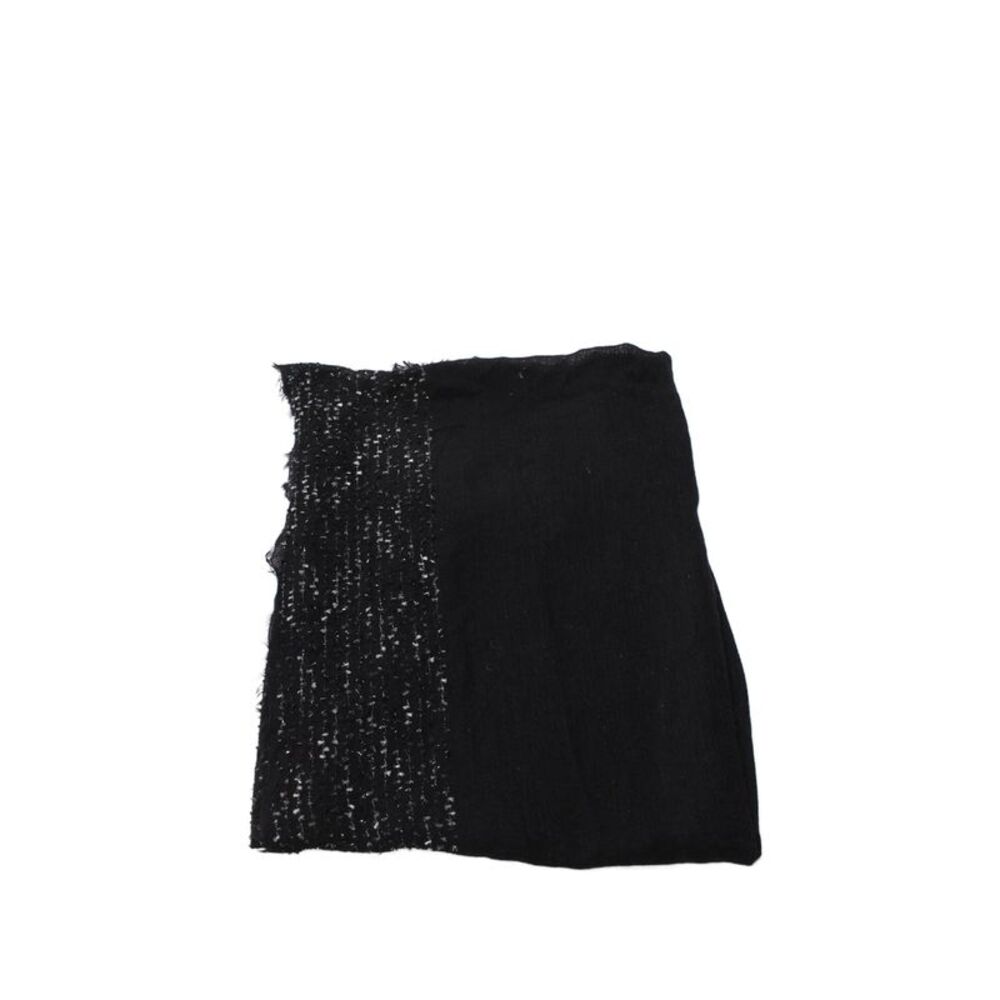 Faliero Sarti Womens Tweed Detail Fringe Trim Scarf Black Wool Blend